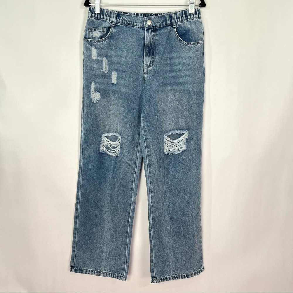 Shein Tween Kids Teen Straight Relaxed Leg Jeans Elastic Waist Sz 16 Y Youth